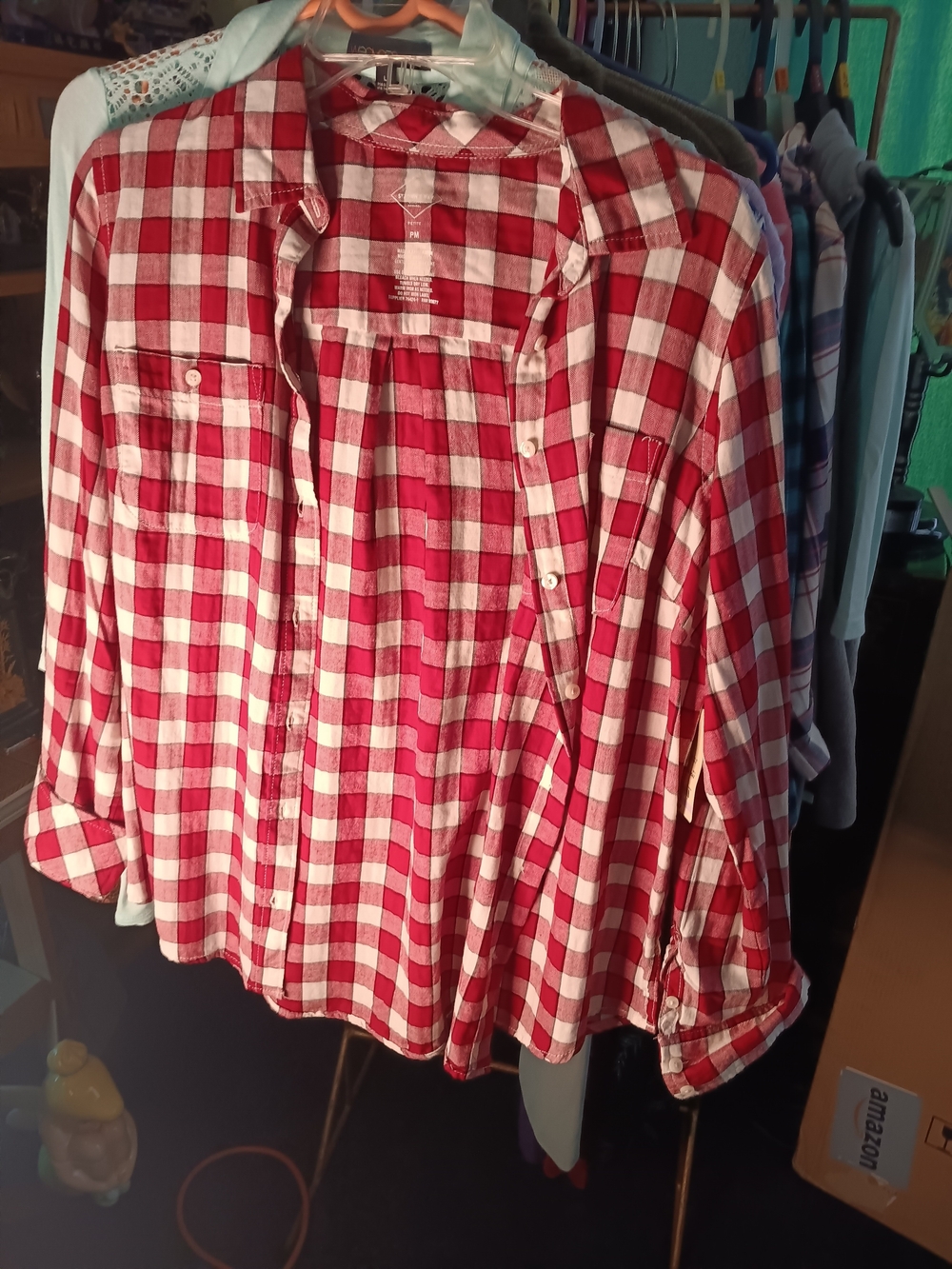 St. John's Bay Red and White Plaid Button-Down Shirt